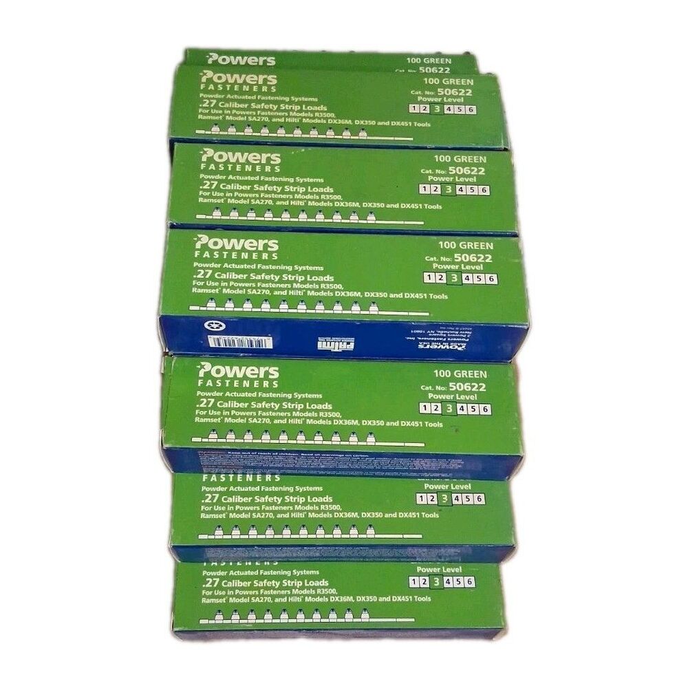 8 Boxes 800 Powers Fasteners .27 cal Green Strip Power Level 50622 Ramset Compat